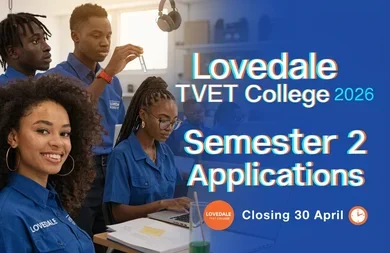 Lovedale TVET College 𝟐𝟎𝟐𝟔 𝐒𝐞𝐦𝐞𝐬𝐭𝐞𝐫 𝟐 𝐀𝐩𝐩𝐥𝐢𝐜𝐚𝐭𝐢𝐨𝐧𝐬 Closing 30 April