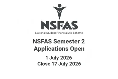 NSFAS Semester 2 Applications Open 1 July 2026 and Close 17 July 2026